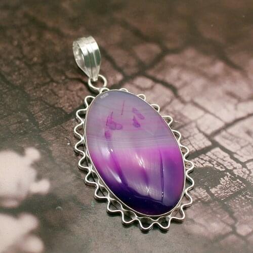 Hermosa Trendy Oval BotswanaAgate Charms Necklace Pendant For Women 2 3/4 Inches NY1254