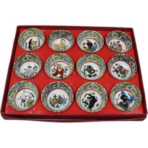 Chinese Old Porcelain Teacups Twelve Zodiac Teacups With Pink Flower Patterns