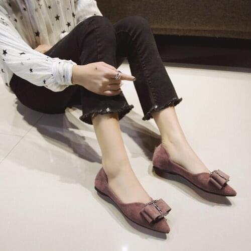 Classic ladies flat shoes shiny rhinestone solid color pointed toe Slip-On fashion bow elegant wild spring and autumn W33-08