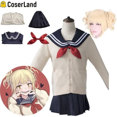 5 PCS Himiko Toga Cosplay Skirt Set Anime Wig Boku no Hero My Hero Academia JK Uniform Women Girls Sailor Costume with Sweaters