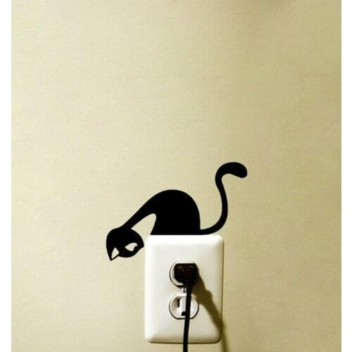 KUCADA Black Creative DIY Funny Cat Switch Wall Stickers Home Decoration Wallpaper JG1930