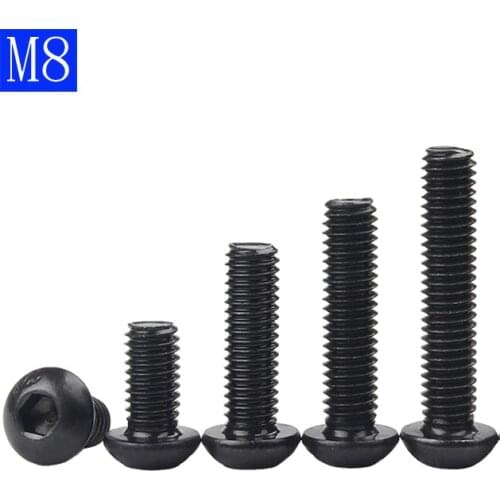 M8 8mm M8 x 1.25 black 10.9 Alloy Steel Button Head Hex Bolts Hexagon Socket Screws ISO 7380 DIN 7380