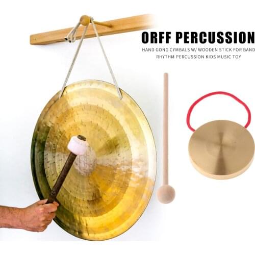 21cm Hand Gong Copper Cymbals with Wooden Stick for Band Rhythm Kids Percussion Traditional Chinese Folk Musical Toy