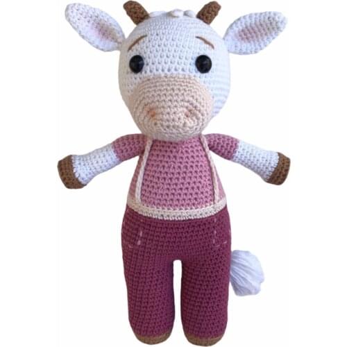 Cute Cow Amigurumi Organic Toy Mesh Baby, About 27 Cm Beads fiber dolguludur. Size is About 27 cm