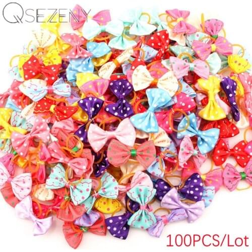 100pcs Sweet Ribbon Pet Dog Grooming Accessories Handmade Small Dog Cat Hair Bows With Elastic Rubber Band Dog Hair Accessories