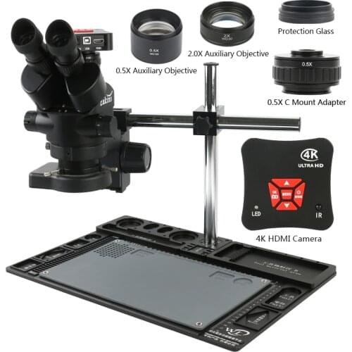 3.5X-90X Simul-Focal Trinocular Stereo Microscope+38MP 1080P 4K UHD HDMI Microscope Camera+Aluminum Alloy Base For PCB Soldering