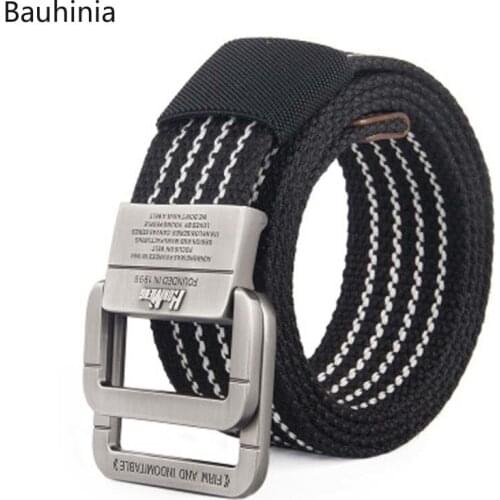 Bauhinia NEW Mens Alloy Double Ring Buckle Canvas Belt Korean Fashion Denim Student Alloy Belt Buckle 6.5*5.5CM Belt