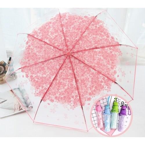 ABZS Transparent Umbrella Special Creative Flowers Umbrella Windproof Folding Umbrella for Women Kids Students Romantic Light