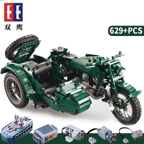 Remote Control Motorcycle Weapon Military Series Model Building Blocks Bricks with Motors Power Technic Kids Toys for Children