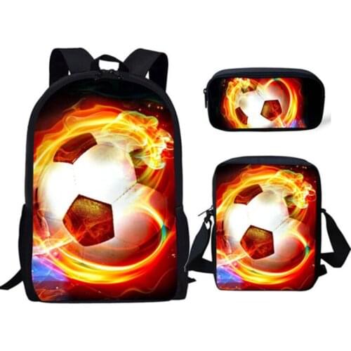 Hot 3 PCS/Set Children School Bags 3D Water Fire Football Soccer Prints School Backpack For Teen Boys Kids Book Bags