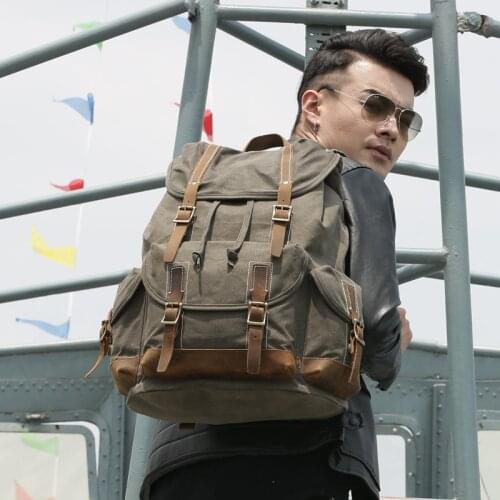 Waxed Canvas Leather Backpack Men Laptop Bags Waterproof Travel Backpacks Large Capital Rucksack Hiking Camping Bags