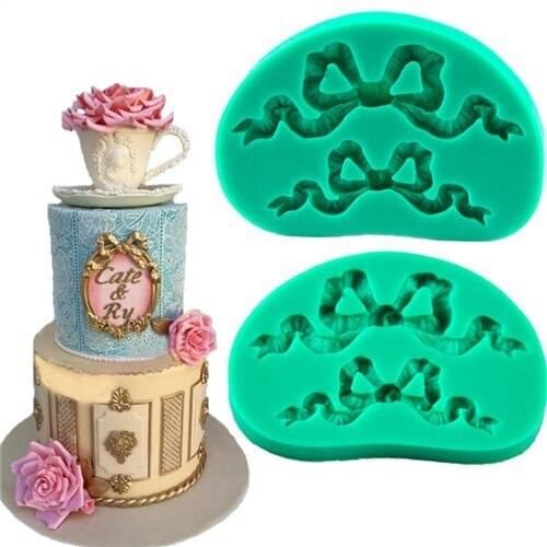 DIY Sugar Cake Style Mould Dry Mould Ladies Satins Bow for Cake Fondant Cake Decorating Tools Silicone Mold