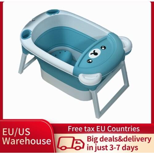 Silicone Foldable Baby Bathtub Non-Slip Baby Bucket Portable Swim Bath Bucket Temperature-sensing Bathtub Bathroom Child Bucket