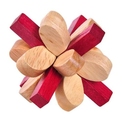 Lilac-shaped IQ Wooden Brain teaser Burr Puzzle Game for Adults Kids
