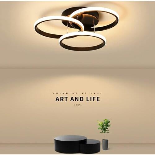 Modern Led Dimmable Ceiling Light Fitting with Remote Control Flush Circle Ring Black Chandlier Lamp for Bedroom Living Room