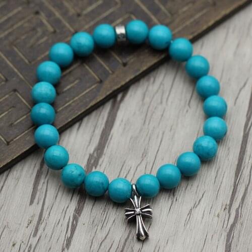 Thai Silver Personality Turquoise Cross Mosaic Punk Wind Men Women Retro HString Sterling Silver 925 Bracelet