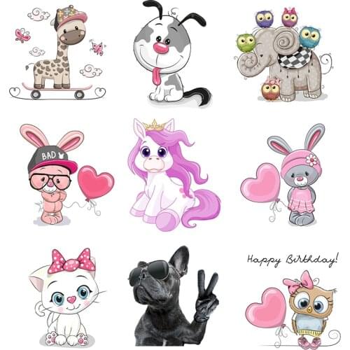 Cute Cartoon Animal Combination Iron on Patches DIY Heat Transfer Stickers for Clothing Applique Badges Baby Clothes Decoration