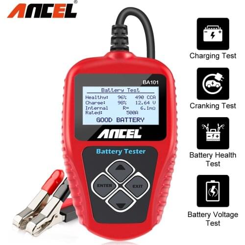 Ancel BA101 12V Car Battery Tester Charger Tools 100-2000CCA Automobiles Motorcycles Tool for Charging Starting Systems PK KW600