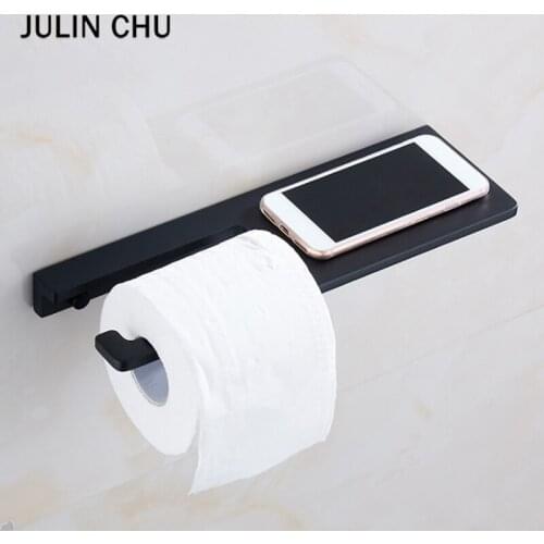 Space Aluminium Toilet Paper Holder with Phone Shelf Black Antique Wall Mounted Bathroom Shelves Kitchen WC Paper Storage Rack
