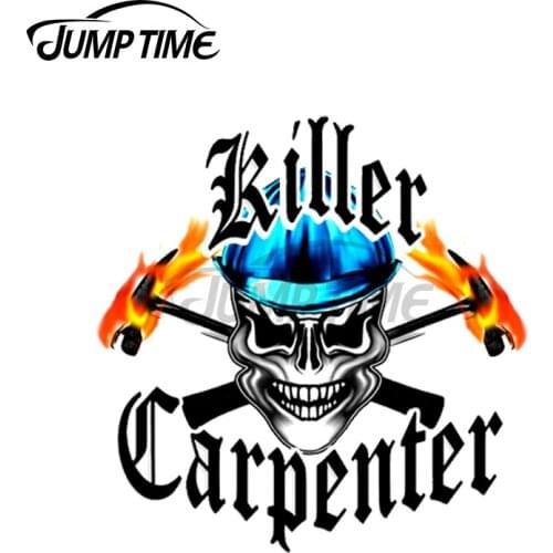 Jump Time 13 x 11.6cm For Killer Carpenter Skull Fine Decal Funny Car Stickers RV VAN DIY Bumper Trunk Truck Graphics