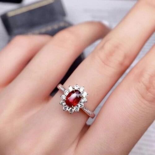 Jewelry 925 Silver Ruby Ring for Daily Wear 5mm*7mm Natural Ruby Silver Ring Brithday Gift for Young Girl