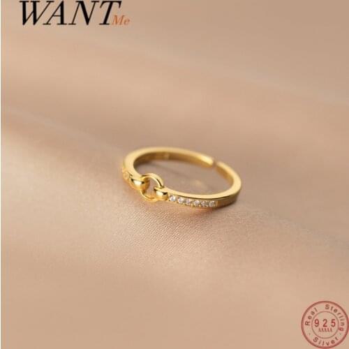 WANTME 925 Sterling Silver Punk Round Buckle Luxury Zircon Open Ring for Women Fashion Hip Hop Rock Party Jewelry Accessories