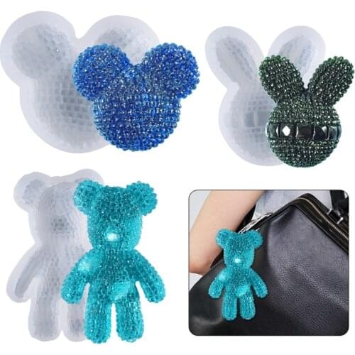 1/3Pcs DIY Crystal Epoxy Mold Three-dimensional Diamond Bear Keychain Backpack Buckle Silicone Mold for Pendant Decor