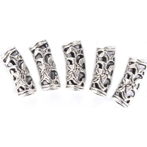 10Pcs Alloy Spacer Hair Braid Dread Dreadlock Bead Cuff 5mm Hole Clip Rings Tube For Hairbraid Hairstyling Tool