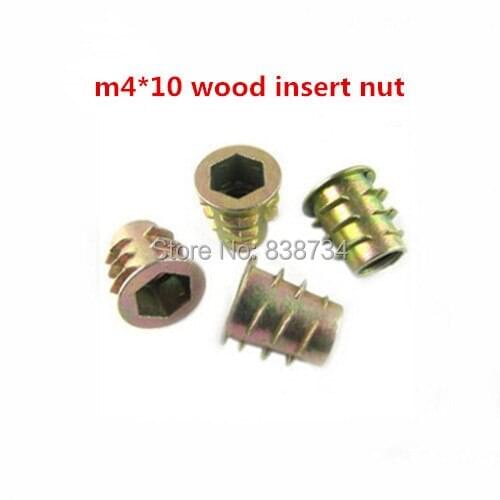 100pcs yellow zinc plated alloy steel m4 m5 m6 m8 m10 m4*10 threaded insert for wood type D with flange hex drive fix