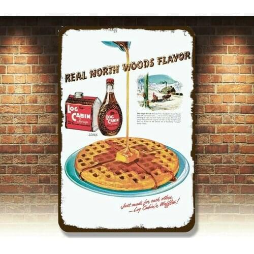 1950 LOG CABIN MAPLE SYRUP & WAFFLES Vintage-Look DECORATIVE REPLICA METAL SIGN