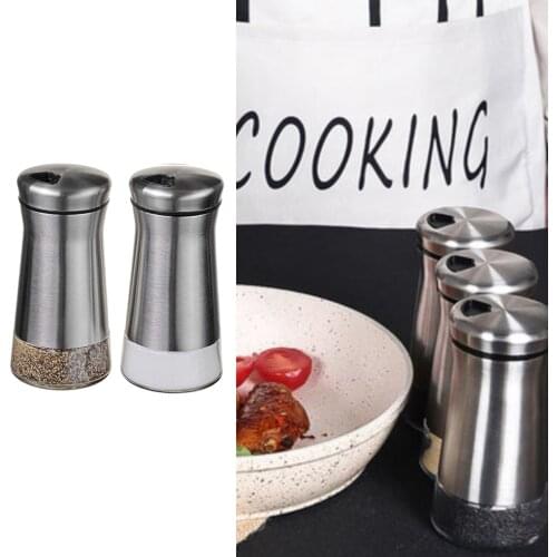 2pcs Stainless Steel Salt and Pepper Shaker with Glass Bottom with Adjustable Pour Holes Spice Dispenser