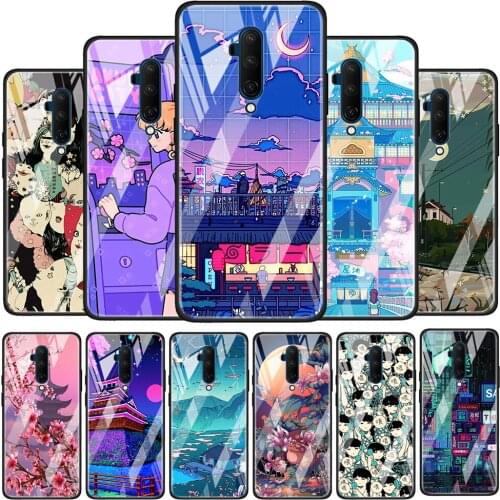 Art Pixel Aesthetic Tempered Glass Cover For OnePlus 9 R 8T 8 Nord Z 7 7T Pro 5G Silicone Phone Case Coque Shell