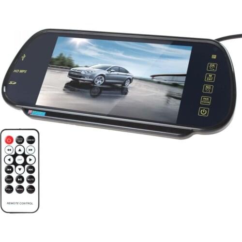 DC 12V / 24V 7 Inch TFT Color LCD Display MP5 Car Rearview Mirror Monitor Support SD USB with 2-CH Video Input + Audio Output