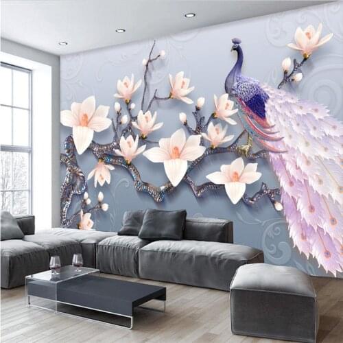 Beibehang Custom Photo Wall Papers Home Decor bedroom Wallpaper 3D Living Room Flowers peacock photo Mural wall paper for Walls