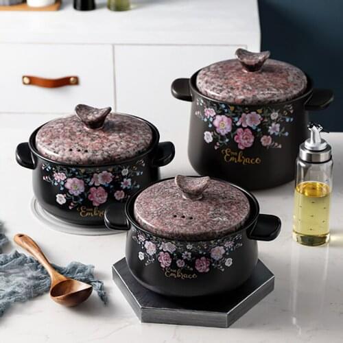 Ceramic Casserole Korean Round Flower 1.5-5L Multiple Size Saucepan Soup Pot Home Cooking Supplies Kitchen Pot Cookware