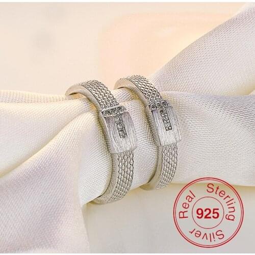 50% off 925 Sterling Silver Rings for Men and Women Wedding Band Lovers' Fashion Crystal Couple Ring Anel de Prata Zircon