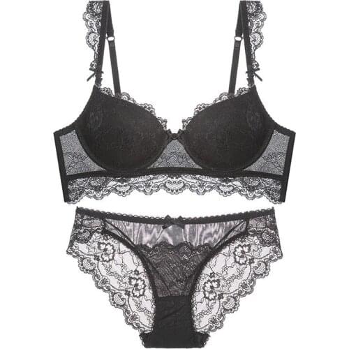 Embroidery Bra Set Underwear Women Sexy Lace Bralette Set Fashion Adjustable Thin Plus Size Push Up Bra And Panty Set Lingerie