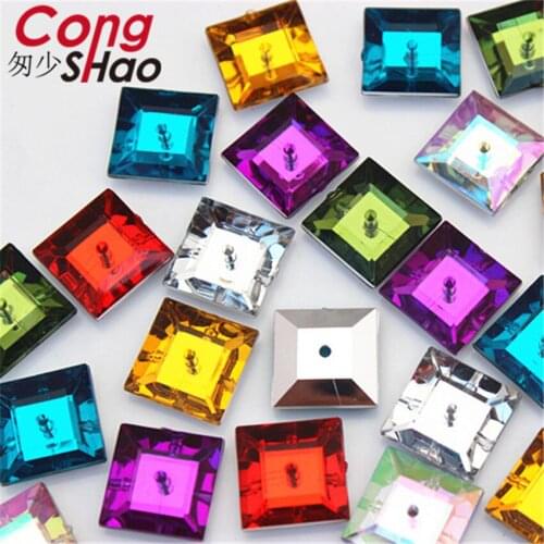 Cong Shao 200PCS 12mm Square Acrylic Rhinestone crystal Stone tip bottom Beads for costume Accessories Decoration CS461