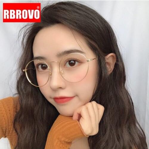 RBROVO Alloy Round Glasses Frame Anti-blue Light Flat Mirror Clear Eyeglasses Unisex Metal Glasses Frame Lentes De Lectura Mujer