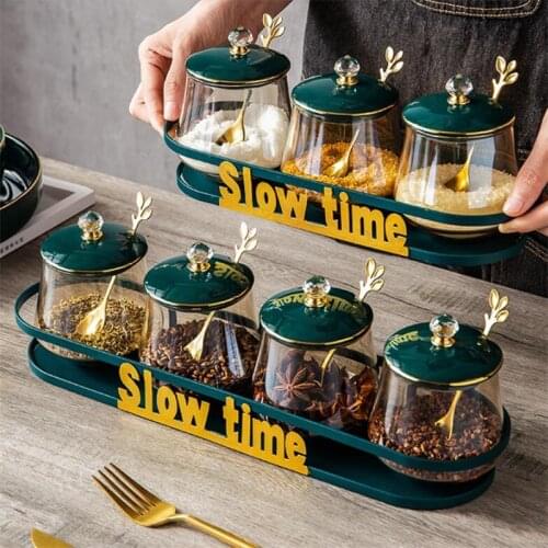 Kitchen Storage Luxury Spice Box Glass Iron A Set Salt Sugar Container