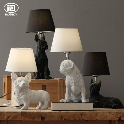 LOFT Vintage Resin Pet Dog Table Lights Retro Dog Art Lamp Bedroom Bedside Childrens Room Study Decor Desk Lamp