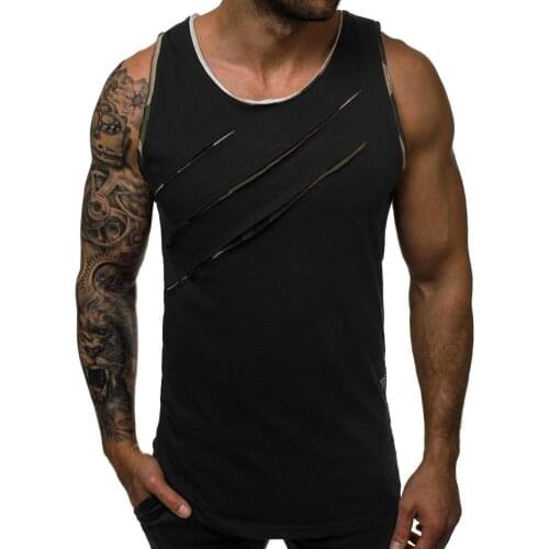 Tank Tops Men Summer Stylish Solid Color Round Neck Sleeveless Ripped Slim Vest Fitness Bottoming Tops летний жилет для мужчин