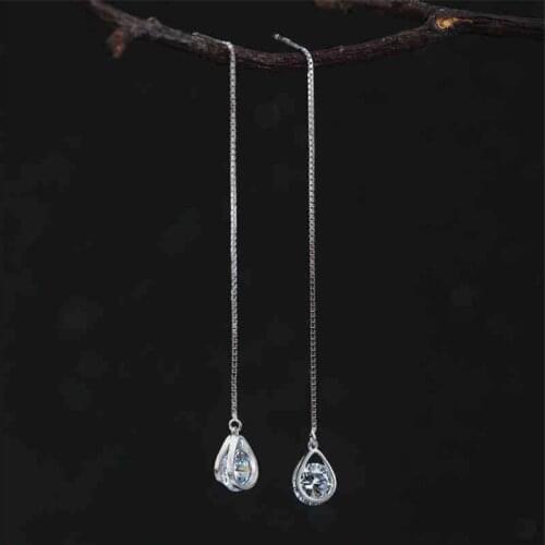 Trendy Luxury Box Chain Water Drop Earring Tibetan Sliver Long Tassel Korean Fashion Statement Dangle Earrings For Women EX60
