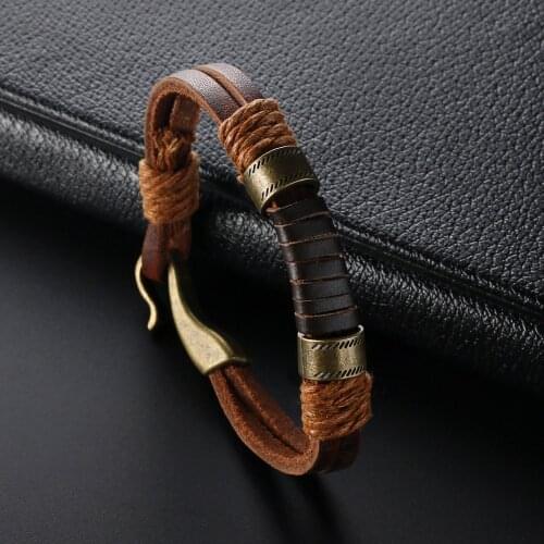 Kirykle Fashion Design bangle Brown Punk Handmade weaving Leather Bracelets for man Women Vintage Cuff Bangle Male Jewelry Gift