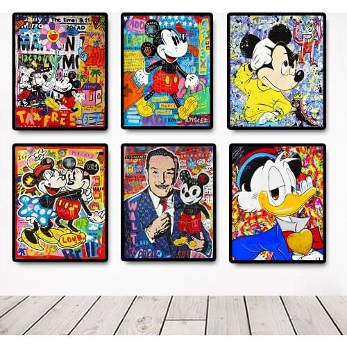 Disney Cartoon Mickey Mouse Graffiti Donald Duck Anime Poster Print Nordic Picture Wall Art Canvas Painting Kid Room Home Decor