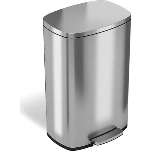 30L/50L Trash Can,Stainless Steel Dustbin with Pedal,Trash Bin with Flat Lid for Bedroom,Bathroom, Kitchen, Garden Waste Bin
