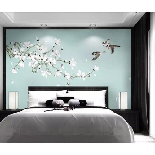 White magnolia hand - painted bird new Chinese style background wall decoration painting