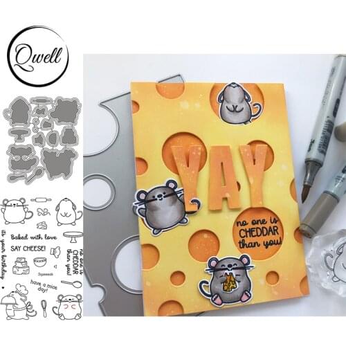 QWELL Adorable Rat Chef Metal Cutting Dies Match Clear Transparent Stamps Cheese Spoon Bowl Rolling Pin Stencil DIY Craft Cards