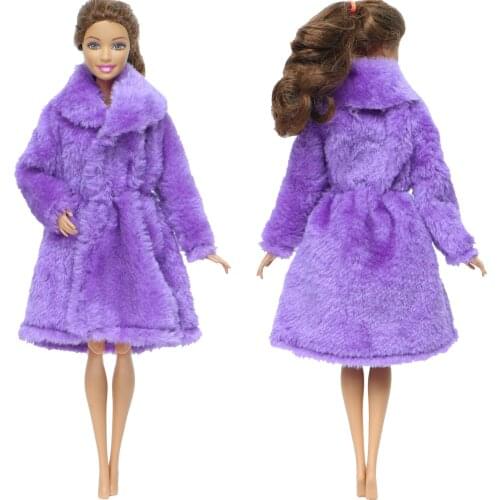 Handmade One Pcs Purple Flannel Coat Long Sleeves Noble Winter Dress Casual Wear Warm Accessories Clothes for Barbie doll Toy