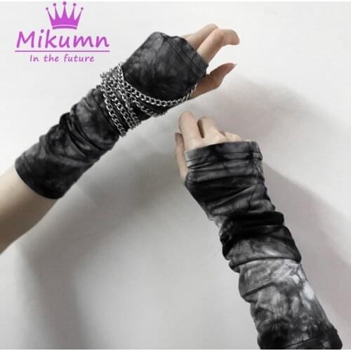 Harajuku Punk Unisex Fingerless Tie Dye Print Gloves Streetwear Cool Women Men Rock Hip Hop Cosplay Accessories